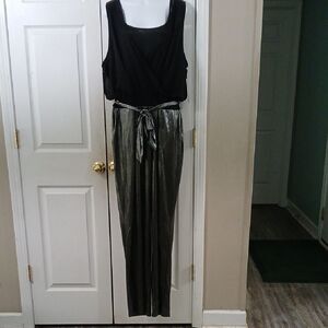 NY Collection woman black and metallic silver wide leg pantsuit romper Sz 2X NWT